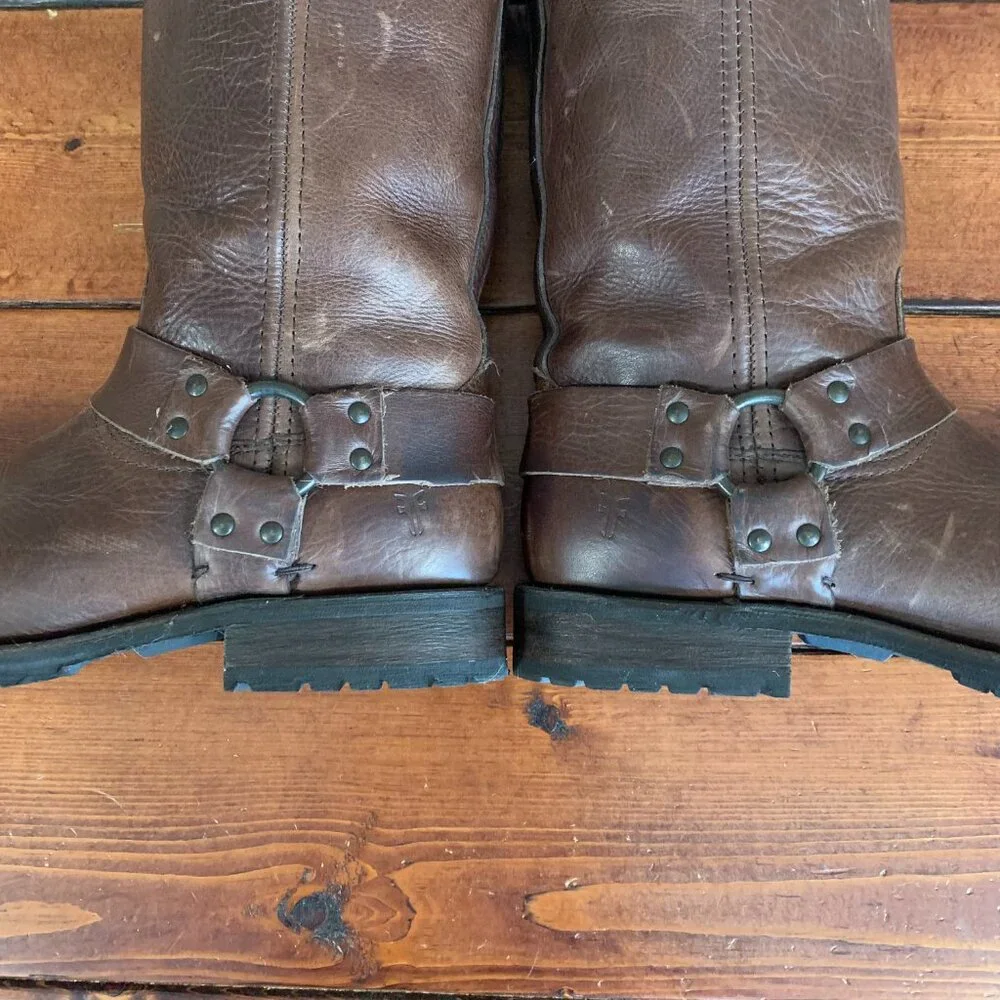 Frye Harness Mahogany Brown Leather Biker Motorcycle Western Boots Size 9 D - Picture 9 of 16